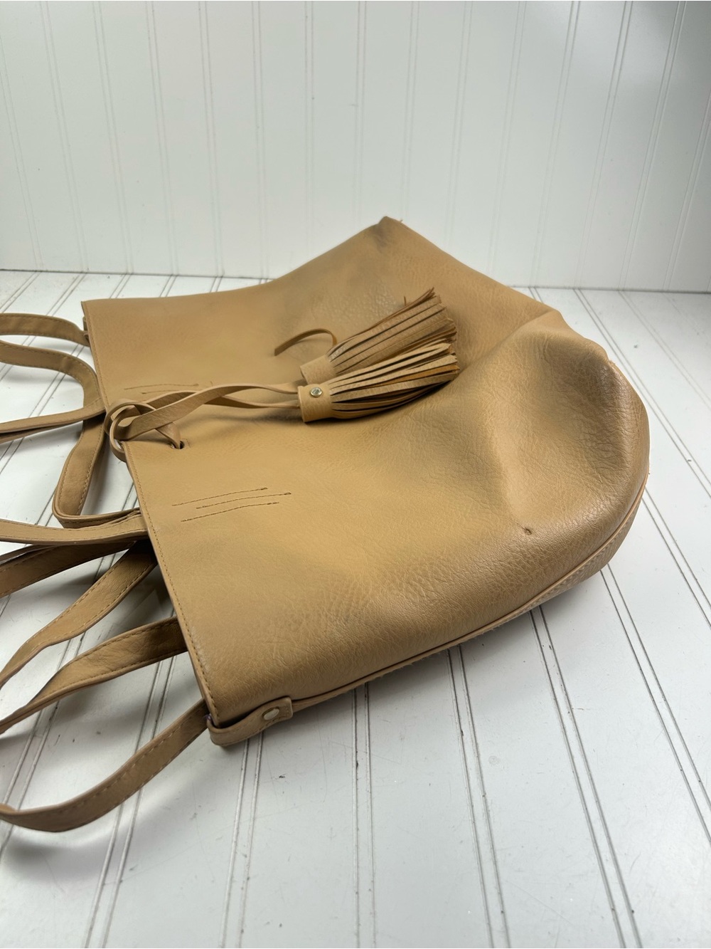 Merona Vintage Y2K Beige Yellow Faux Leather Shoulder and Cosmetic Bag - Picture 16 of 16